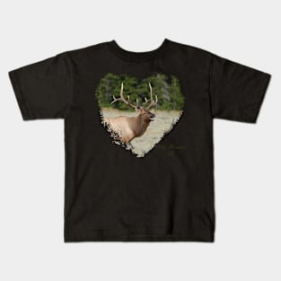 Rocky Mountain Elk - Heart Shape Kids T-Shirt